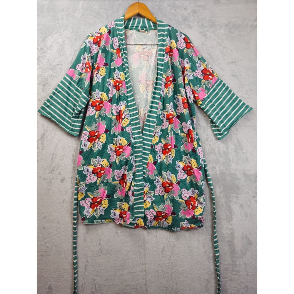 Pact Women's Staycation Short Robe Medium Large Floral Daybloom Stripes